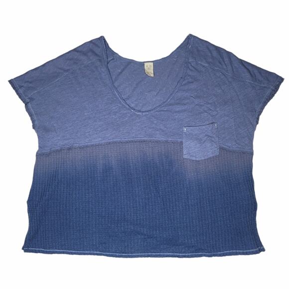 Free People Tops - We The Free Blue Faded Ribbed Top Shirt Front Pocket Size Medium
